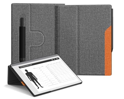 OLAIKE Book Folio Case für Remarkable 2 Paper Tablet 10.3" 2020 Released, Premuin Smart Cover aus Stoff mit um 360 Grad drehbarem Ständer und Stylus-Tasche, nur für Remarkable 2, Grau & Orange von OLAIKE
