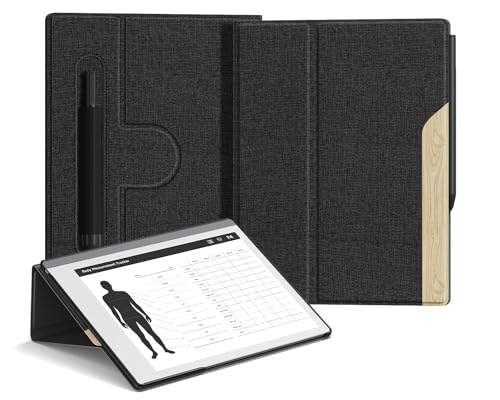 OLAIKE Book Folio Case für Remarkable 2 Paper Tablet 10.3" 2020 Released, Smart Cover aus Premuin-Stoff mit 360 Grad drehbarem Ständer und Stylus-Tasche, nur für Remarkable 2, Black & Light Cork von OLAIKE