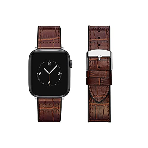 OLAIKE Cinturini in Pelle sostituibili per Apple Watch, Cinturino in Coccodrillo Resistente al Sudore e Cinturino in Silicone Morbido per iWatch Serie 6/5/4/3/2/1/SE (Marrone/Argento, 38 mm/40 mm) von OLAIKE