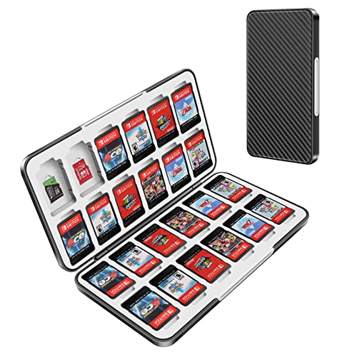 OLDZHU Aufbewahrungsbox für Spiele Kompatibel mit Nintendo Switch &Switch OLED Game Card,Game Case für Nintendo Switch mit 24 Spielkartenfächer und 24 Micro-SD-Kartenslots,Hartschalen-Weichgummi von OLDZHU