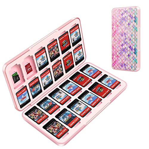 OLDZHU Niedliche Schalter-Spielhülle, kompatibel mit Nintendo Switch & Switch OLED-Spiel, Switch-Spielkarten-Hülle für 24 Spiele-Patronen und 24 Micro-SD-Karten, tragbare rosa Schalter-Spielhülle für Mädchen von OLDZHU