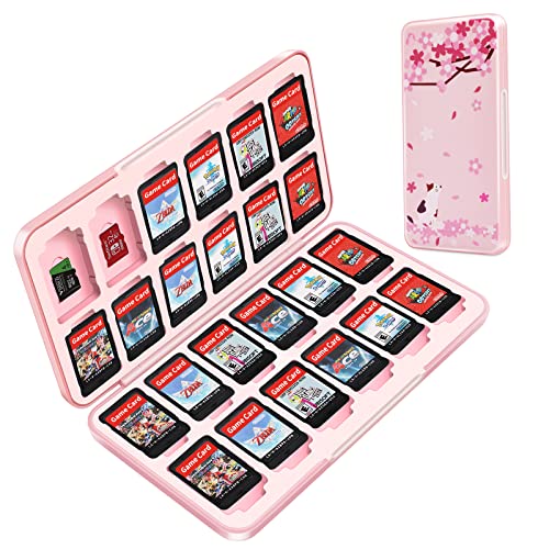 OLDZHU Niedliche Switch-Spielhülle, kompatibel mit Nintendo Switch & Switch OLED-Spiel, Switch Spielkartenetui für 24 Spielepatronen und 24 Micro-SD-Karten, tragbare rosa Switch-Spielhülle für Mädchen von OLDZHU