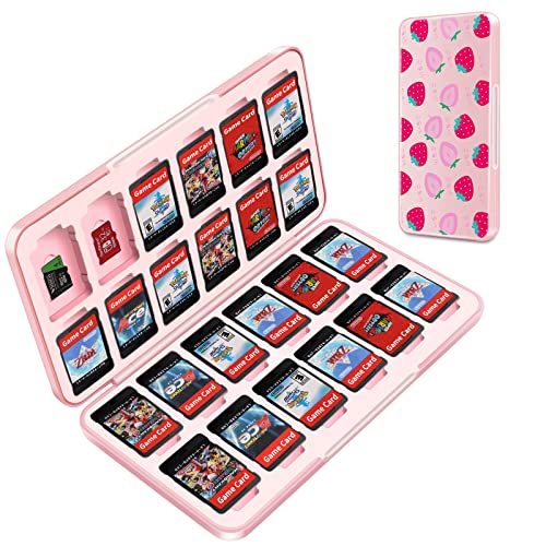 OLDZHU Niedliche Switch-Spielhülle, kompatibel mit Nintendo Switch & Switch OLED-Spiel, Switch Spielkartenetui für 24 Spielepatronen und 24 Micro-SD-Karten, tragbare rosa Switch-Spielhülle für Mädchen von OLDZHU