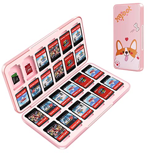 OLDZHU Süßes Rosa Aufbewahrungsbox für Spiele Kompatibel mit Nintendo Switch Game Card,Game Case für Nintendo Switch OLED mit 24 Spielkartenfächer und 24 Micro-SD-Kartenslots,Hartschalen-Weichgummi von OLDZHU