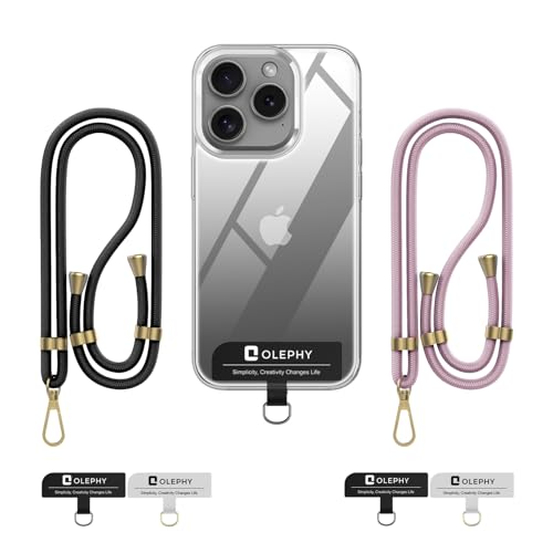OLEPHY Handykette Universal zum umhängen für alle Smartphones, Handyband mit jeder Hülle kombinierbar, 2 Stück Schlüsselband Kette zum Umhängen mit 4 Stück Universelles Pad, (Schwarz+Roségold) von OLEPHY