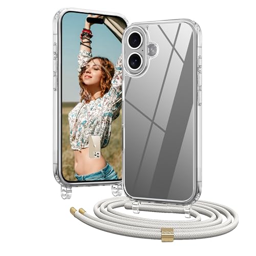 OLEPHY Handykette für iPhone 16 Hülle mit Band, [Verstellbarem und Demontage Umhängeband], Transparente Handyhülle mit Kordel zum Umhängen für Wanderungen & Outdoor | Freiheit für Hände, Beige von OLEPHY
