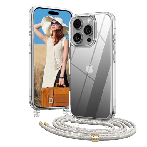 OLEPHY Handykette für iPhone 16 Pro Hülle mit Band, [Verstellbarem und Demontage Umhängeband], Transparente Handyhülle mit Kordel zum Umhängen für Wanderungen & Outdoor | Freiheit für Hände, Beige von OLEPHY