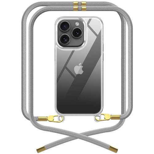 OLEPHY [Upgraded Die Premium Handykette für Apple iPhone 15 Pro Max Hülle mit Band | Transparente Handyhülle mit hochwertiger Abnehmbarer Kordel zum Umhängen - Smartphone Necklace [Elegant Silber] von OLEPHY