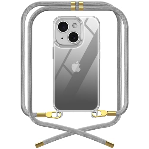 OLEPHY Premium Handykette für Apple iPhone 14 Hülle mit Band | Transparente Handyhülle mit hochwertiger Abnehmbarer Kordel zum Umhängen - Smartphone Necklace [Elegant Silber] von OLEPHY