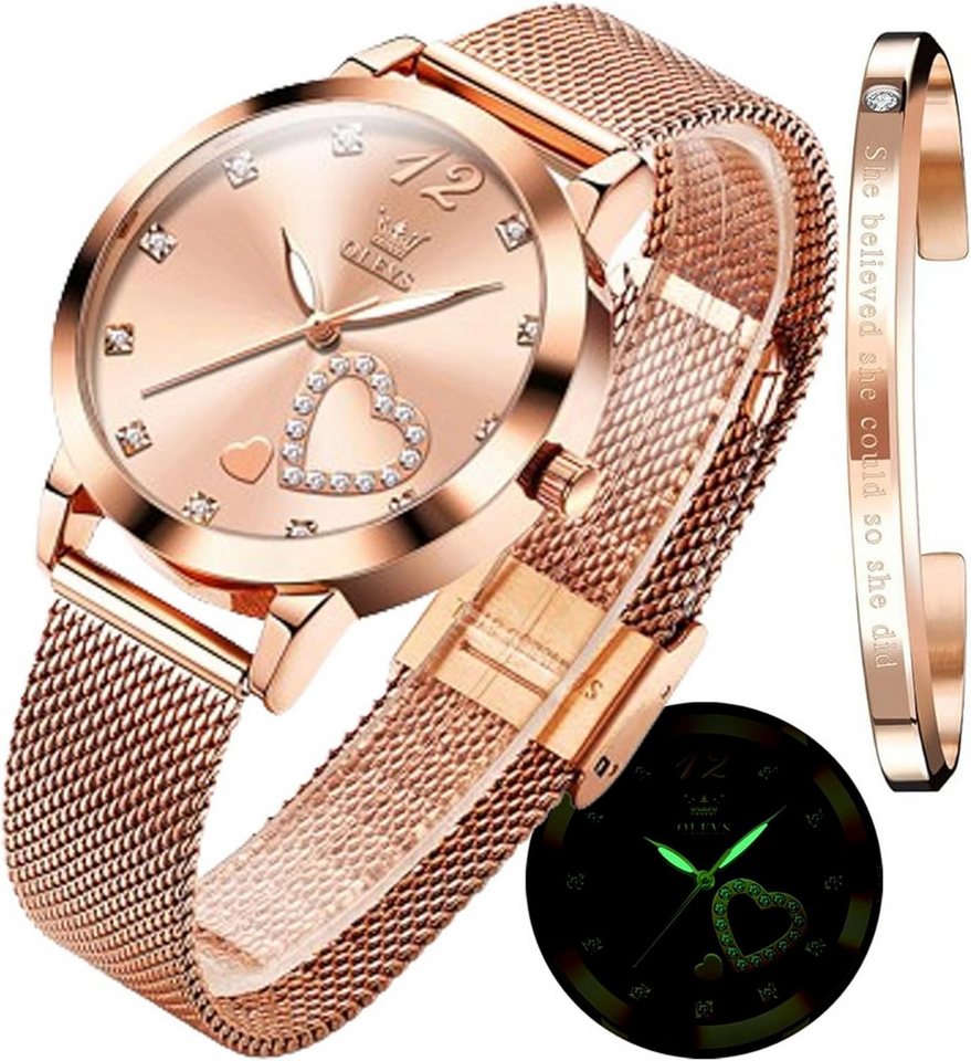 OLEVS Quarzwerk Hardlex-Kristallglas Watch, Langlebigkeit, Vielseitigkeit, das perfekte Geschenk,Bequemes Netzband von OLEVS
