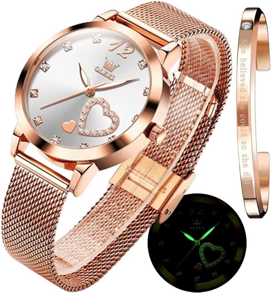 OLEVS Quarzwerk Hardlex-Kristallglas Watch, Langlebigkeit, Vielseitigkeit, das perfekte Geschenk,Bequemes Netzband von OLEVS