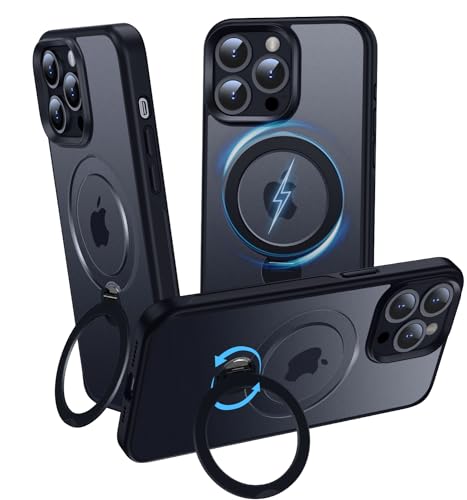 OLHAOMAO Hülle mit 360° Verstellbarem Ständer für iPhone 14 Pro Max für MagSafe -[Matt-Schwarze Handyhülle][Unsichtbarer Magnetischer Ring-Halter] Stoßfeste Anti-Rutsch-Schutzhülle von OLHAOMAO