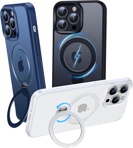 OLHAOMAO Hülle mit 360° Verstellbarem Ständer für iPhone 14 Pro für MagSafe -[Matt-Weiß Handyhülle][Unsichtbarer Magnetischer Ring-Halter] Stoßfeste Anti-Rutsch-Schutzhülle von OLHAOMAO