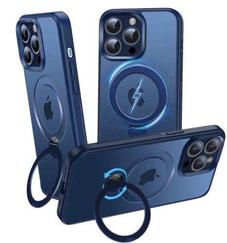 OLHAOMAO Hülle mit 360° Verstellbarem Ständer für iPhone 15 Pro Max für MagSafe -[Matt-Blau Handyhülle][Unsichtbarer Magnetischer Ring-Halter] Stoßfeste Anti-Rutsch-Schutzhülle von OLHAOMAO