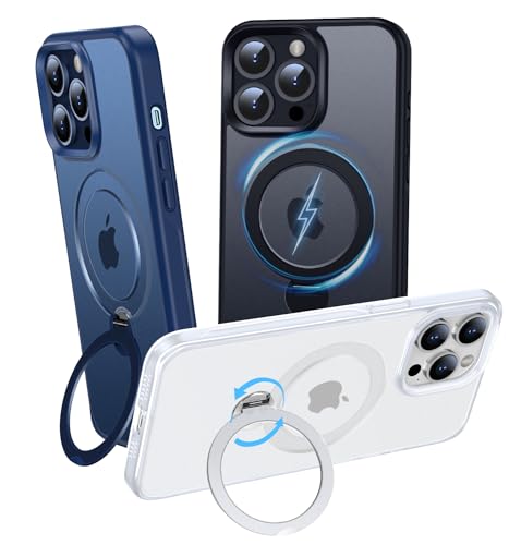 OLHAOMAO Hülle mit 360° Verstellbarem Ständer für iPhone 15 Pro für MagSafe -[Matt-Weiß Handyhülle][Unsichtbarer Magnetischer Ring-Halter] Stoßfeste Anti-Rutsch-Schutzhülle von OLHAOMAO