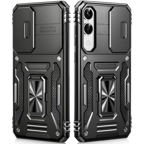 OLHAOMAO Hülle für Galaxy S25 Edge mit Ständer,[Magnetischer Ringständer][Schiebebare Kameraabdeckung] Militärische Objektivschutzhülle für Samsung S25 Edge 6,7",Schwarz von OLHAOMAO