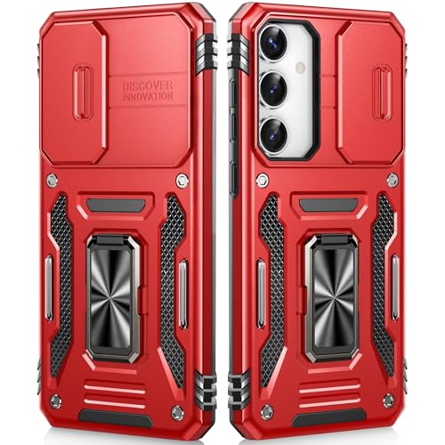 OLHAOMAO Hülle für Galaxy S24 Plus/S25 Plus mit Ständer,[Magnetischer Ringständer][Schiebebare Kameraabdeckung] Militärische Objektivschutzhülle für Samsung S24 Plus/S25 Plus 6,7",Rot von OLHAOMAO