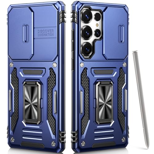 OLHAOMAO Hülle für Galaxy S24 Ultra mit Ständer,[Magnetischer Ringständer][Schiebebare Kameraabdeckung] Militärische Objektivschutzhülle für Samsung S24 Ultra 6,8",Blau von OLHAOMAO