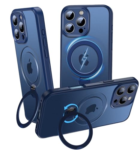 OLHAOMAO Hülle mit 360° Verstellbarem Ständer für iPhone 16 Pro Max für MagSafe -[Matt-Blau Handyhülle][Unsichtbarer Magnetischer Ring-Halter] Stoßfeste Anti-Rutsch-Schutzhülle von OLHAOMAO