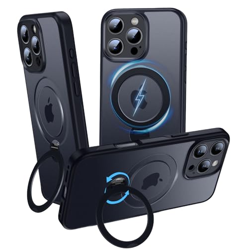 OLHAOMAO Hülle mit 360° Verstellbarem Ständer für iPhone 16 Pro Max für MagSafe -[Matt-Schwarze Handyhülle][Unsichtbarer Magnetischer Ring-Halter] Stoßfeste Anti-Rutsch-Schutzhülle von OLHAOMAO