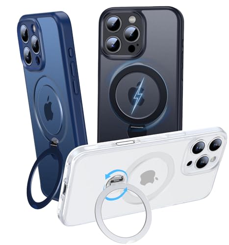 OLHAOMAO Hülle mit 360° Verstellbarem Ständer für iPhone 16 Pro Max für MagSafe -[Matt-Weiß Handyhülle][Unsichtbarer Magnetischer Ring-Halter] Stoßfeste Anti-Rutsch-Schutzhülle von OLHAOMAO
