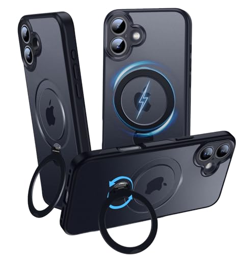 OLHAOMAO Hülle mit 360° Verstellbarem Ständer für iPhone 16 für MagSafe -[Matt-Schwarze Handyhülle][Unsichtbarer Magnetischer Ring-Halter] Stoßfeste Anti-Rutsch-Schutzhülle von OLHAOMAO