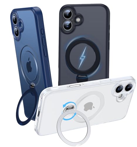 OLHAOMAO Hülle mit 360° Verstellbarem Ständer für iPhone 16 für MagSafe -[Matt-Weiß Handyhülle][Unsichtbarer Magnetischer Ring-Halter] Stoßfeste Anti-Rutsch-Schutzhülle von OLHAOMAO