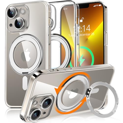 OLHAOMAO für iPhone 13 Hülle für MagSafe [ mit kameraschutz] Hülle für iPhone 13 Case 360° Magnetisch Ring Ständer Handyhülle für iPhone 13 Hülle Transparent Ultra Dünn schutzhülle, Clear von OLHAOMAO