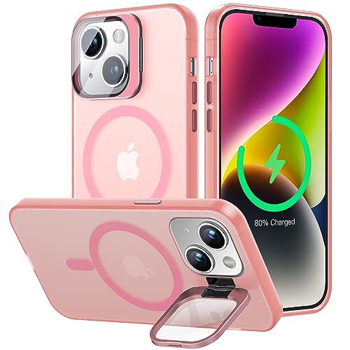 OLHAOMAO für iPhone 14 Hülle für MagSafe mit Kameraschutz Unsichtbar Ständer, Dünn Magnetische Stoßfeste Handyhülle für iPhone 14 Schutzhülle für iPhone 14 Case Matte Schwarz Rosa/Pink von OLHAOMAO