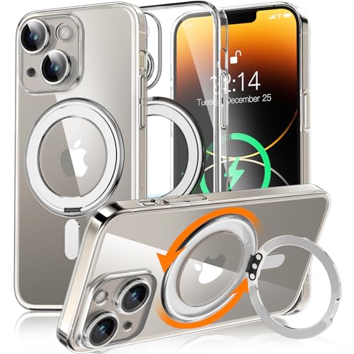 OLHAOMAO für iPhone 14 Hülle für MagSafe [ mit kameraschutz] Hülle für iPhone 14 Case 360° Magnetisch Ring Ständer Handyhülle für iPhone 14 Hülle Transparent Ultra Dünn schutzhülle, Clear von OLHAOMAO