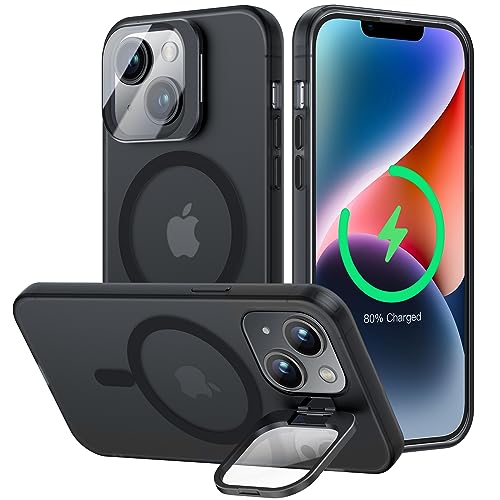 OLHAOMAO für iPhone 14 Plus Hülle für MagSafe mit Kameraschutz Unsichtbar Ständer, Dünn Magnetische Stoßfeste Handyhülle für iPhone 14 Plus Schutzhülle für iPhone 14 Plus Case Matte Schwarz von OLHAOMAO