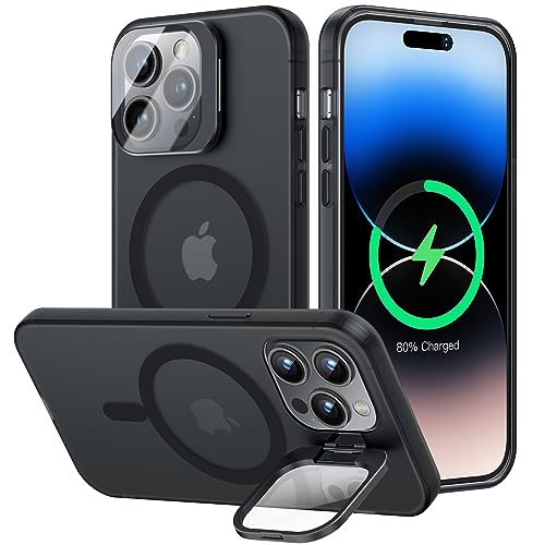 OLHAOMAO für iPhone 14 Pro Kameraschutz Hülle für MagSafe mit Unsichtbar Ständer, Dünn Magnetische Stoßfeste Handyhülle für iPhone 14 ProSchutzhülle für iPhone 14 Pro Case Matte Schwarz von OLHAOMAO