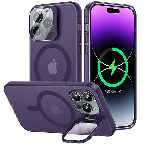 OLHAOMAO für iPhone 14 Pro Max Hülle für MagSafe mit Kameraschutz Unsichtbar Ständer, Dünn Magnetische Stoßfeste Handyhülle für iPhone 14 Pro Max Schutzhülle für iPhone 14 Pro Max Case Matte Lila von OLHAOMAO