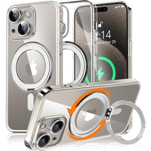 OLHAOMAO für iPhone 15 Hülle für MagSafe [ mit kameraschutz] Hülle für iPhone 15 Case 360° Magnetisch Ring Ständer Handyhülle für iPhone 15 Hülle Transparent Ultra Dünn schutzhülle, Clear von OLHAOMAO