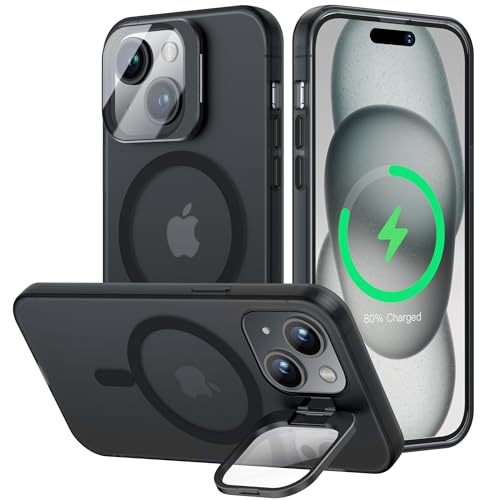 OLHAOMAO für iPhone 15 Plus Hülle für MagSafe mit Kameraschutz Unsichtbar Ständer, Dünn Magnetische Stoßfeste Handyhülle für iPhone 15 Plus Schutzhülle für iPhone 15 Plus Case Matte Schwarz von OLHAOMAO