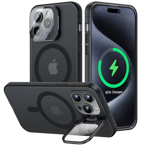 OLHAOMAO für iPhone 15 Pro Hülle für MagSafe mit Kameraschutz Unsichtbar Ständer, Dünn Magnetische Stoßfeste Handyhülle für iPhone 15 Pro Schutzhülle für iPhone 15 Pro Case Matte Schwarz von OLHAOMAO