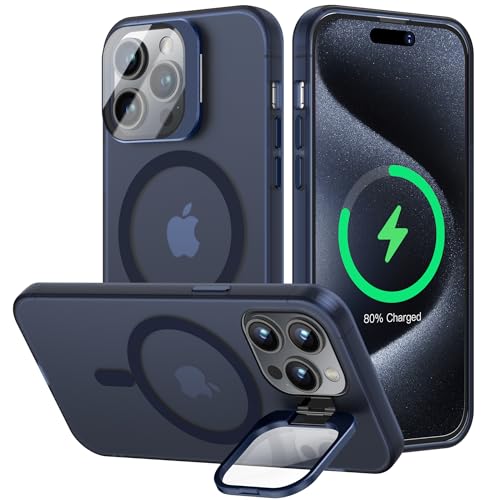 OLHAOMAO für iPhone 15 Pro Hülle für Magsafe mit Kameraschutz Unsichtbar ständer, Dünn Magnetische Stoßfeste Handyhülle für iPhone 15 Pro Schutzhülle für iPhone 15 Pro Case Matte Blau von OLHAOMAO