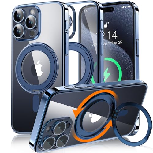 OLHAOMAO für iPhone Hülle für MagSafe [ mit kameraschutz] Hülle für iPhone Case 360° Magnetisch Ring Ständer HandyhülleTransparent Ultra Dünn schutzhülle (Blau, iPhone 15 Pro) von OLHAOMAO