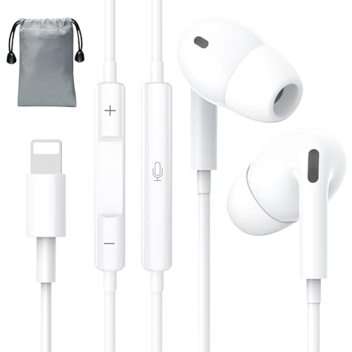 Lightning In Ear Kopfhörer mit Kabel 【MFi-Zertifiziert】 HiFi Stereo mit Mikrofon Ohrhörer,Unterstützt Lautstärkeregelung Geräuschunterdrückung,Kompatibel für iPhone 14/13/12/pro/max,Smartphone,usw von OLKIEQZ