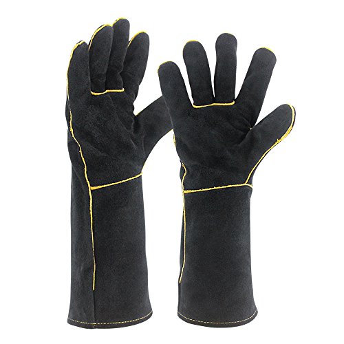 OLSON DEEPAK Premium-Leder-Schweißerhandschuhe Hitze-/Feuerbeständig, Handschuhe für Ofen/Grill/Kamin/Ofen/Herd/Topfhalter/Hochleistungs-/Bissfester Handschuh (Braun) (Schwarz) von OLSON DEEPAK