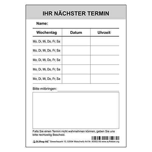 10 Block Terminzettel Praxis á 50 Blatt Kundentermin Arztpraxis Terminblock Ärzte Frisör Physio von OLShop AG