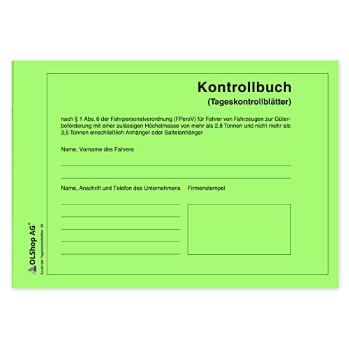 10 Persönliche Kontrollbücher DIN A5 quer, Tageskontrollblätter, Fahrtenkontrollbuch, Kontrollblätter, Persönliches Kontrollbuch, perforiert - Seiten einzeln heraustrennbar von OLShop AG