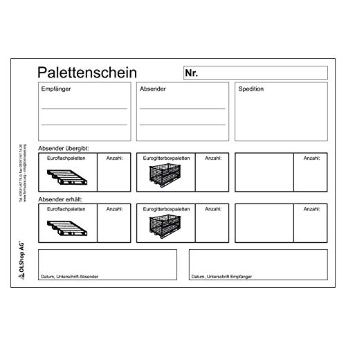 10er Pack Palettenscheine Lademittelnachweis DIN A5 quer (210 x 148 mm) 10 Blöcke á 25 Satz 4-fach selbstdurchschreibend Lademittelschein Ladeschein Palettennachweis von OLShop AG