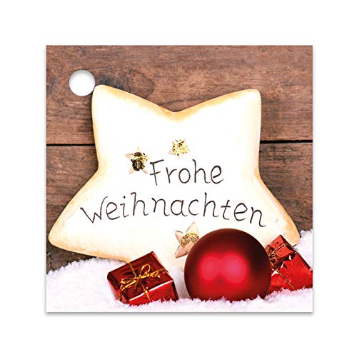 25er Pack Geschenkanhänger Frohe Weihnachten Stern ca. 55 x 55 mm, Anhänger, Weihnachtsanhänger, Geschenkkarte, Geschenkkärtchen, Anhängeetikett, Topper von OLShop AG