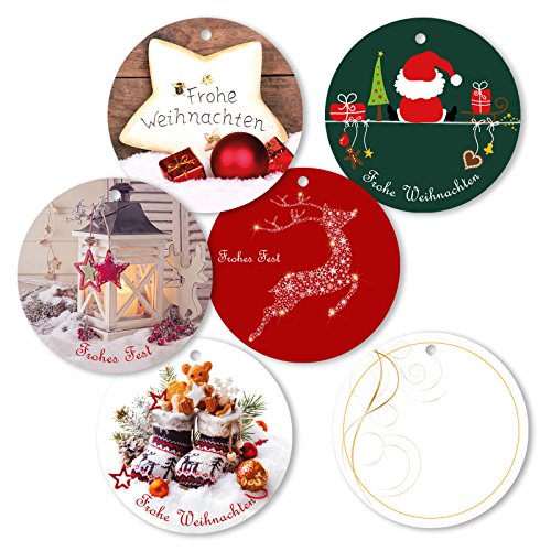 25er Pack Geschenkanhänger Frohe Weihnachten rund ca. Ø 95 mm verschiedene Motive, Anhänger, Weihnachtsanhänger, Geschenkkarte, Geschenkkärtchen, Anhängeetikett, Topper von OLShop AG