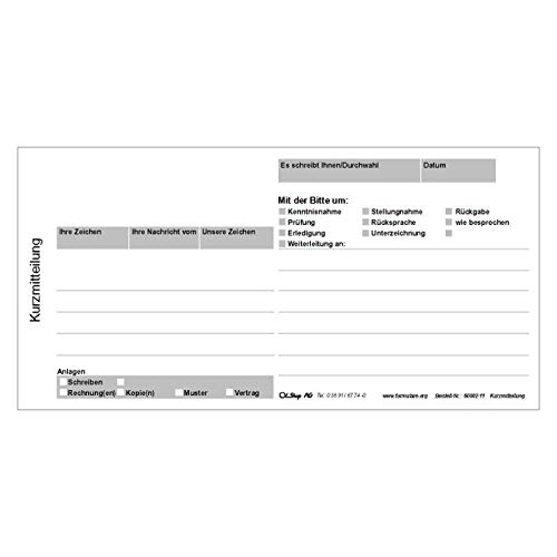 3er Pack Kurzmitteilung Kurzbrief Kurzanschreiben - 3 Blöcke á 100 Blatt 1/3 DIN A4, Kurzanschreiben Kurznotiz von OLShop AG