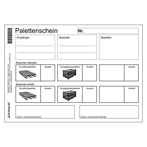 5er Pack Palettenschein Lademittelnachweis DIN A5 quer Block mit 50 Satz 2-fach von OLShop AG