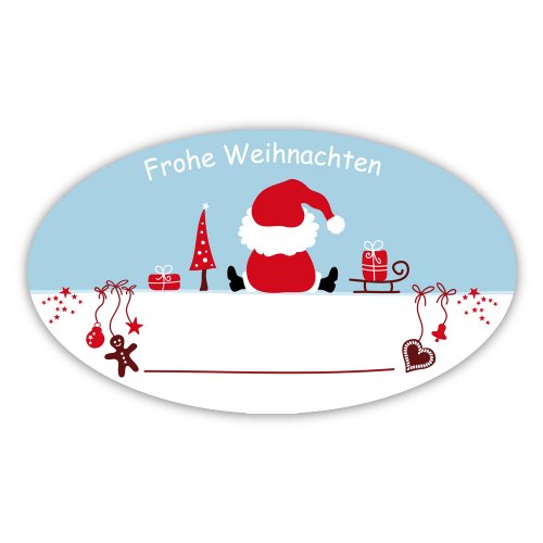 Weihnachtsaufkleber Weihnachtssticker Frohe Weihnachten oval 60 x 35 mm, 100 Stück auf Rolle, Haftpapier glänzend von OLShop AG