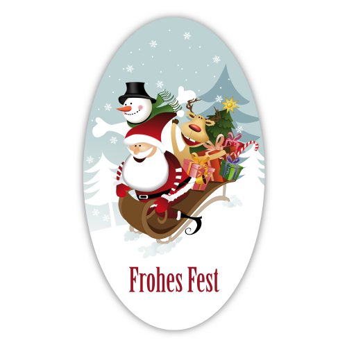 Weihnachtsaufkleber Weihnachtssticker Frohes Fest oval 35 x 60 mm, 100 Stück auf Rolle, Haftpapier glänzend von OLShop AG