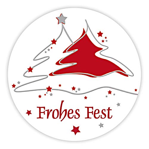 Weihnachtsaufkleber rund Frohes Fest - 2 Bäume 40 mm 100er Rolle von OLShop AG